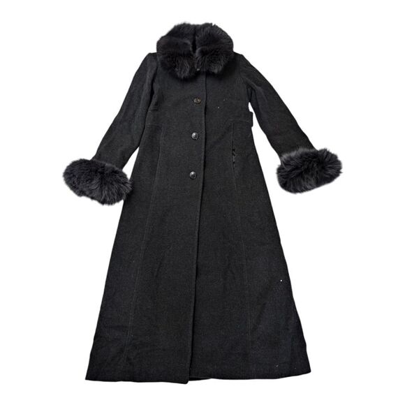 Genuine fox  fur trimmed wool full length Longline coat overcoat size 4 … - Picture 4 of 11